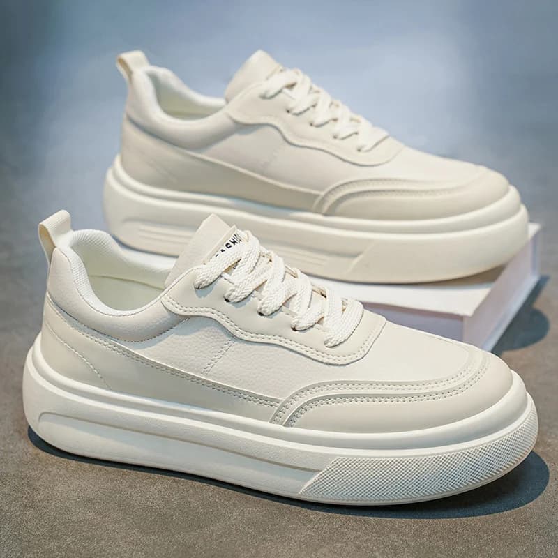 Men's Summer 2026 Korean Style Versatile Soft Bottom Leather Surface Anti-Slip Casual White Sneakers Sports Heightening Plims...