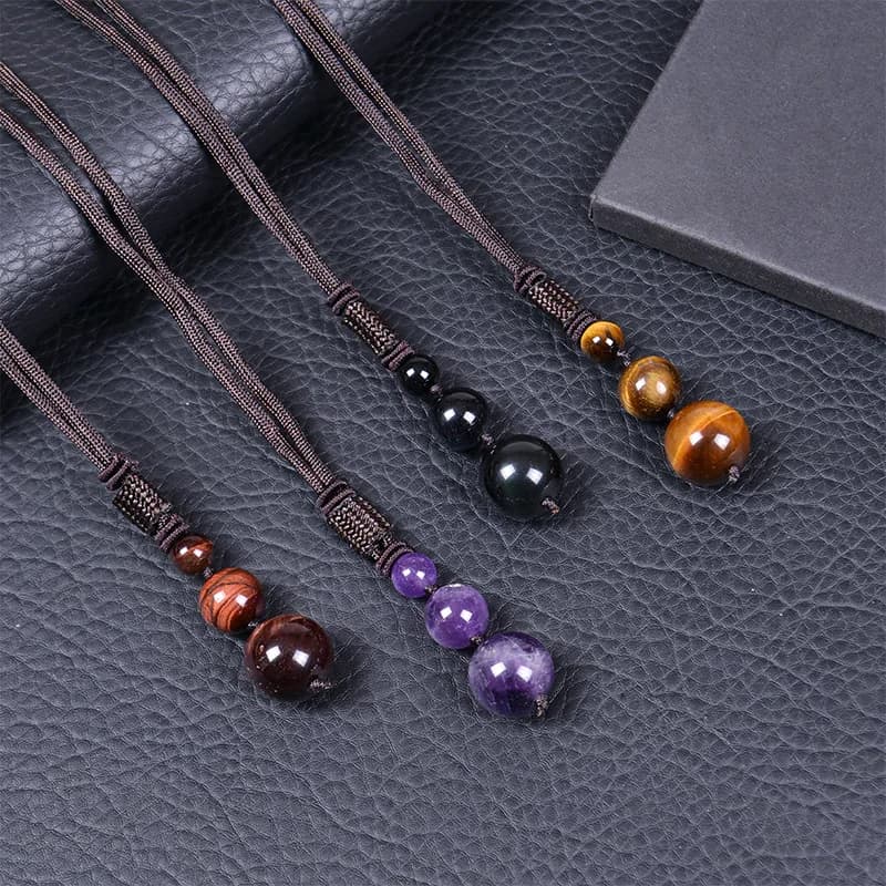 Ciondolo con perline di ossidiana occhio arcobaleno Collana con sfera rotonda in cristallo Corda regolabile Gioielli in cristallo naturale Regali souvenir in pietra