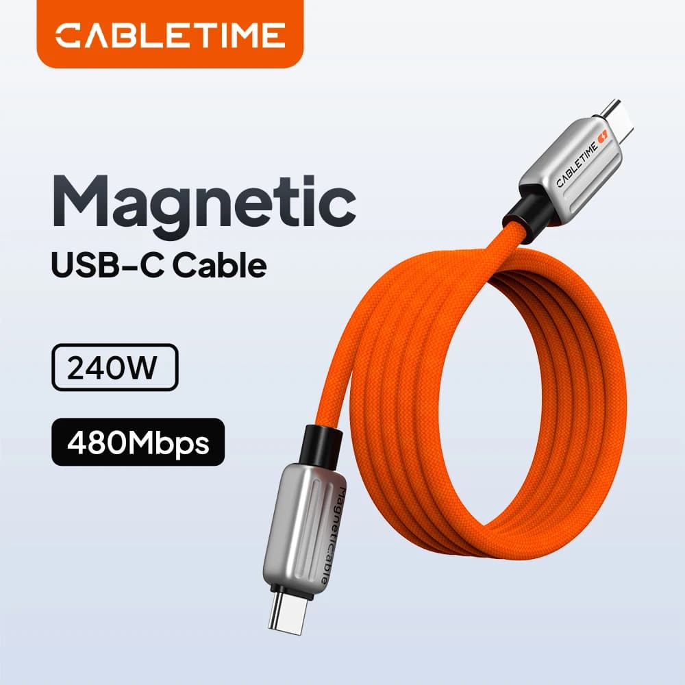 Cavo USB C magnetico CABLETIME, cavo di ricarica rapida Type-C PD240W per iPhone 17/16, iPad Air Pro