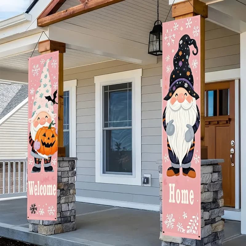 2-Piece Door Curtain Banner Couplet Porch Decoration Banner, Halloween, Christmas