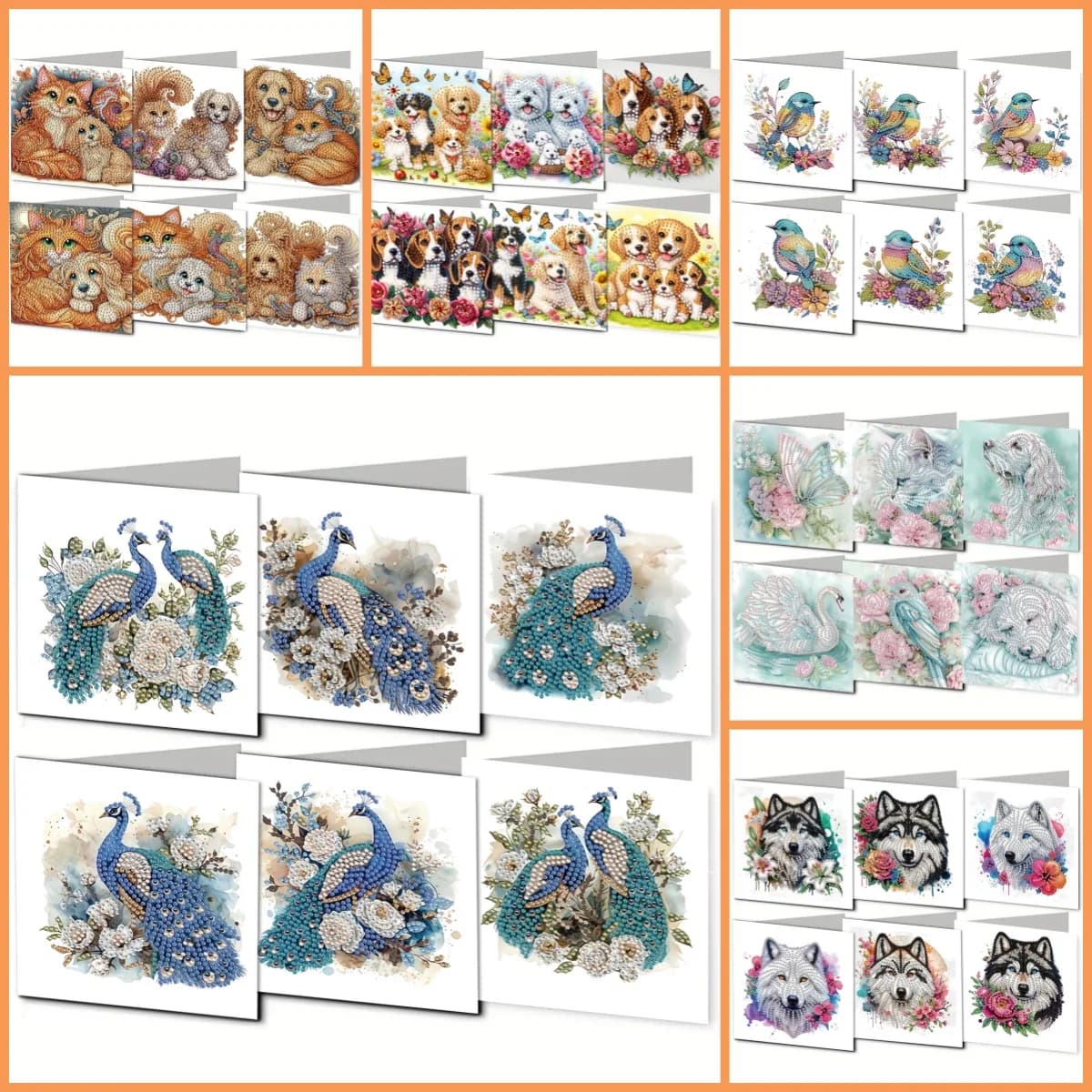 36/5000 6 set di pittura diamante fai da te, biglietti d'auguri in carta diamantata incollati a mano a tema natalizio, articoli per feste, regali di Capodanno