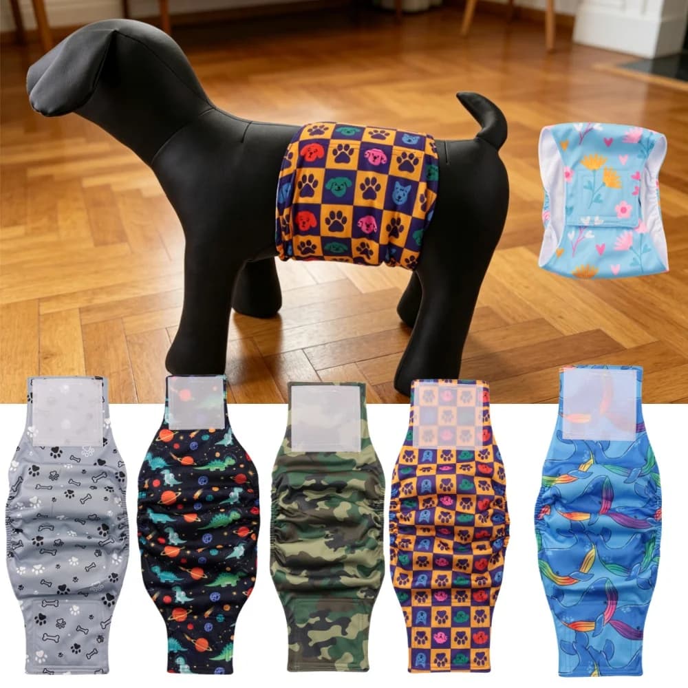 1/2/3 Pezzi Pannolini Lavabili Riutilizzabili per Cani Maschi, Pantaloncini di Sicurezza Anti-perdita Laterale, Pantaloni Corti per Cani con Elastico e Velcro, Ideali per Viaggi