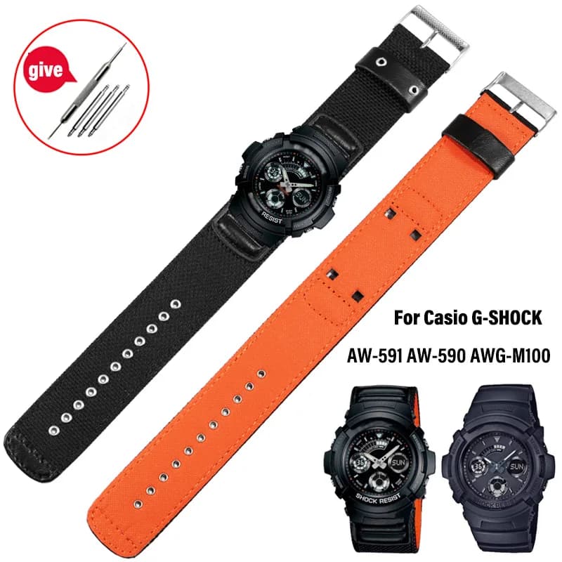 DW5600 16mm nylon canvas strap for Case G-SHOCK AW-591 AW-590 AWG-M100/101G-300 orange lower strap for men's watch