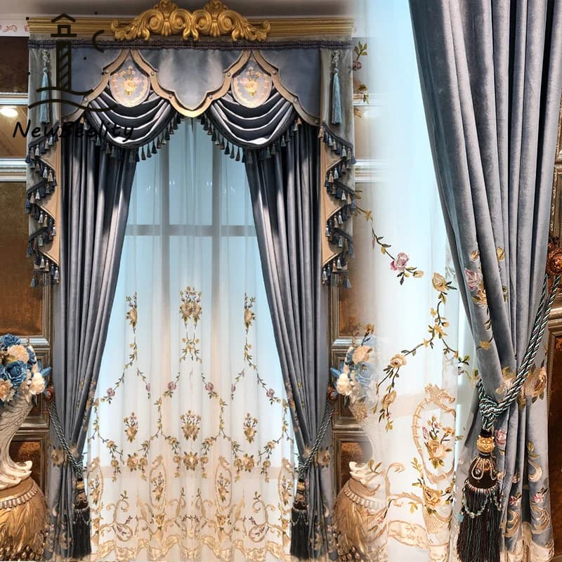 Tende di lusso in tulle ricamato con mantovana verde in stile europeo per soggiorno, sala da pranzo, camera da letto, oscurante, pizzo elegante personalizzato trasparente