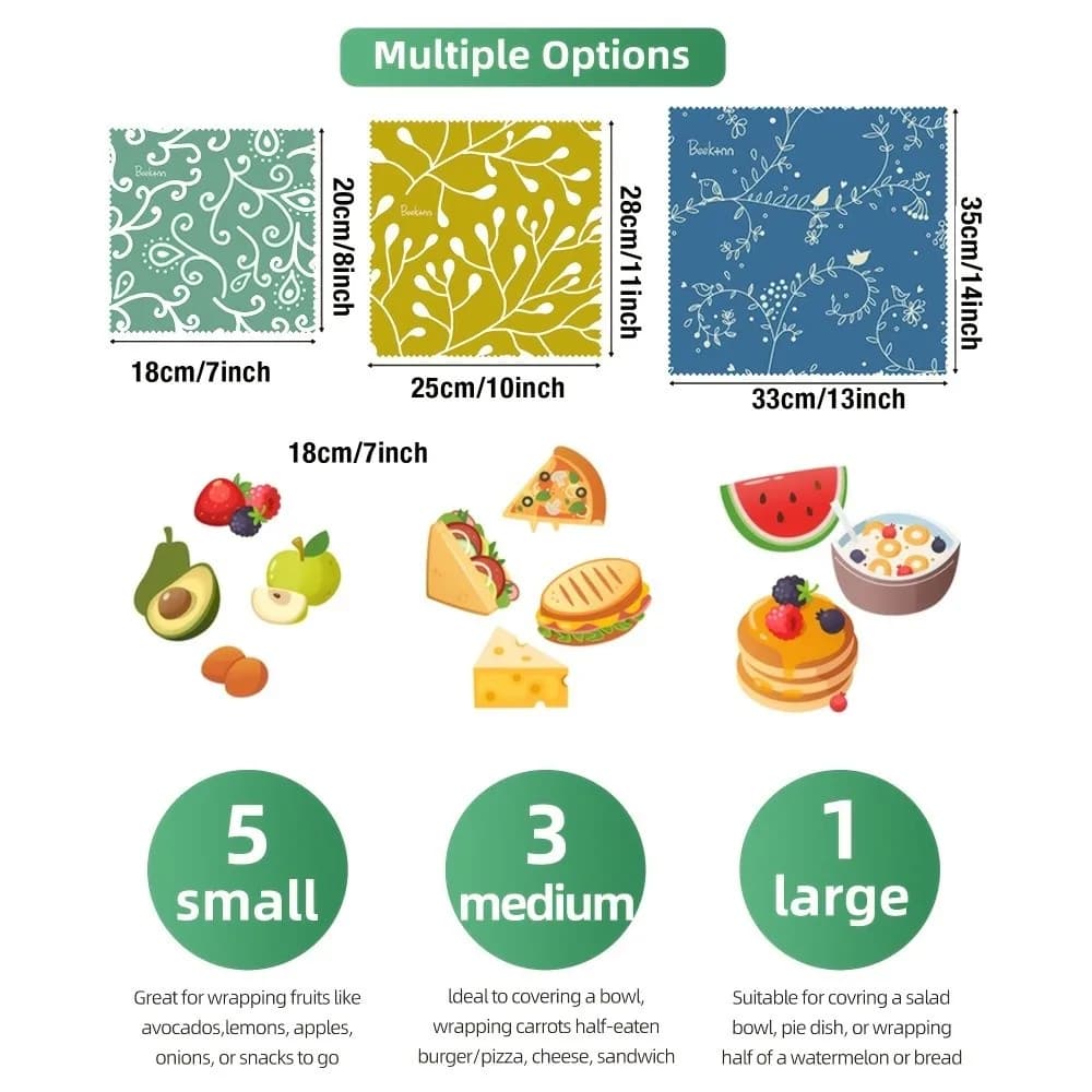 9pcs Eco-Friendly Multi Size Beeswax Food Wrap Washable Organic Food Wrapping Paper Lemon Non-Toxic Reusable Food Cover Camping