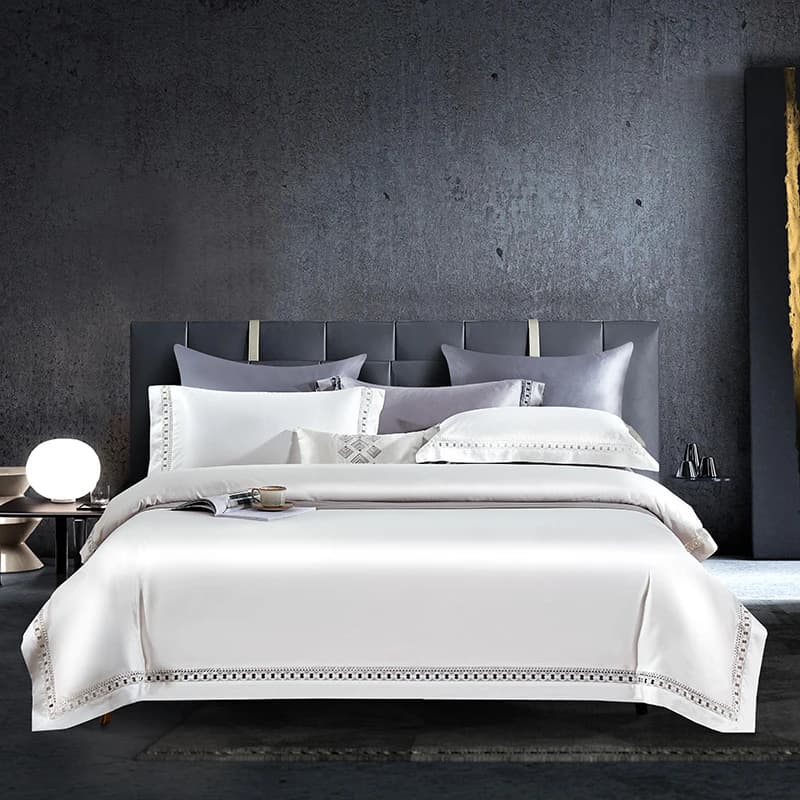 4 pezzi set di biancheria da letto di lusso con bordo largo cavo 1600TC cotone egiziano raso morbido setoso copripiumino lenzuolo/fodero federe