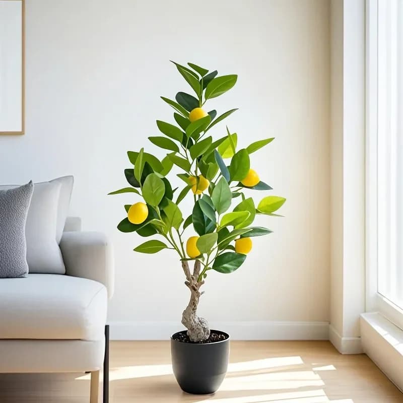 2026 NEW HOT Artificial Lemon Tree Simulated Green Planting Tree, Including Black Flower Pots, Suitable for Home Decoration
