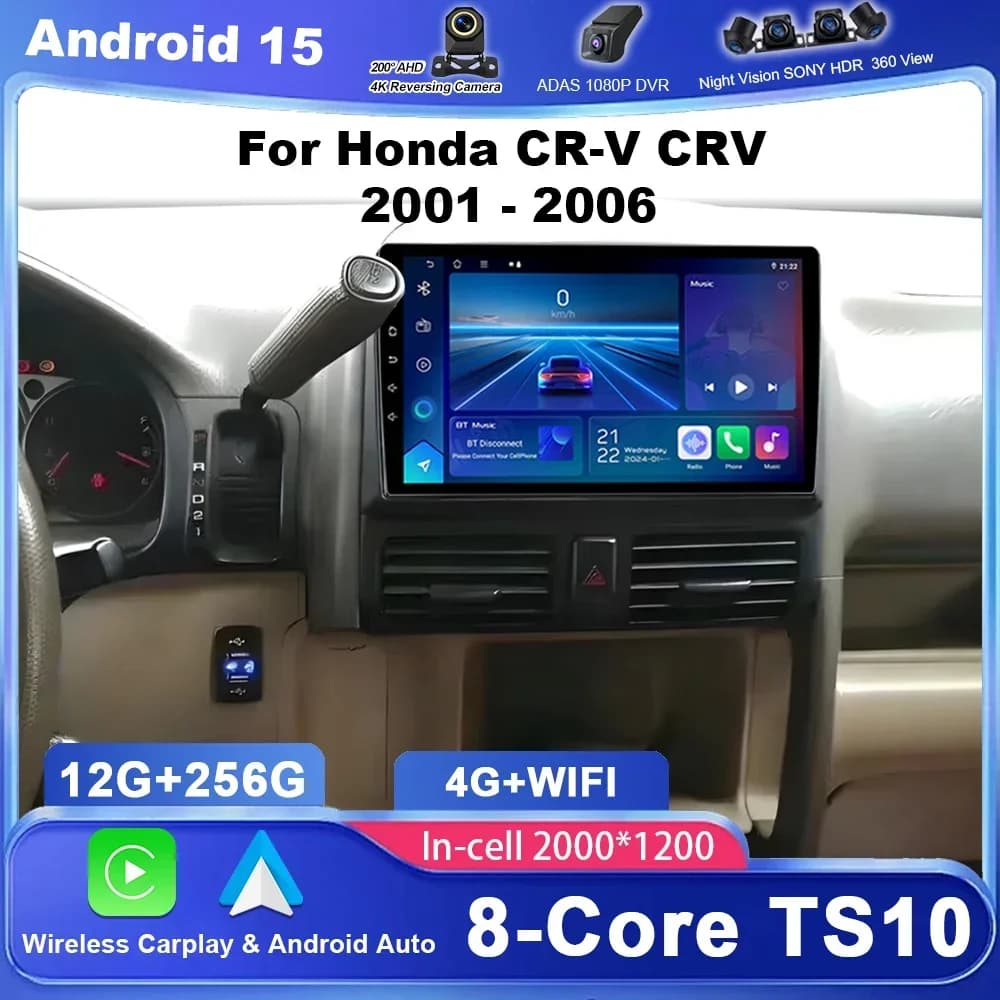 Android 15 Auto Per Honda CR-V CRV 2001 2002 2003 2004 2005 2006 Automotive Multimedia Video Player di Navigazione GPS Carplay Screeo