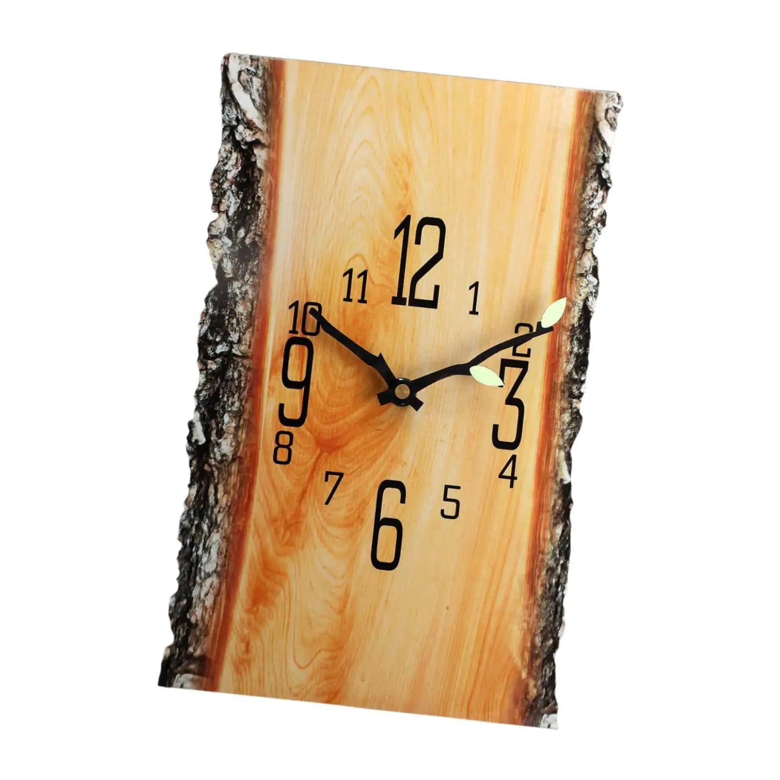 Simplified wall clock in tree trunk shape with Arabic numerals, silent quartz movement, 30x20cm wall decoration for bedroom, light and versatile