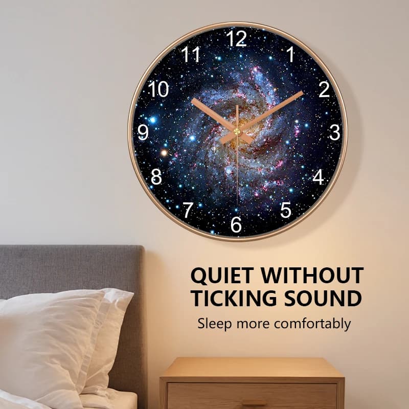 Orologio da Parete Cosmico alla Moda, Design Personalizzato, Silenzioso, Rotondo, Cornice Oro Rosa e Nera per Camera da Letto e Soggiorno