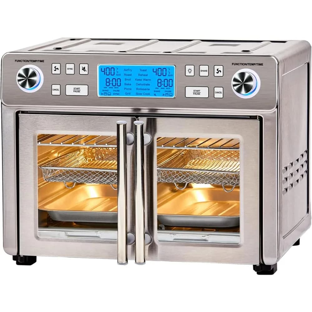 Forno Combinato Dual Zone 360 Air Fryer con Porta Francese 25QT, Cuoce Due Alimenti Separatamente, Cottura Rapida da Congelati