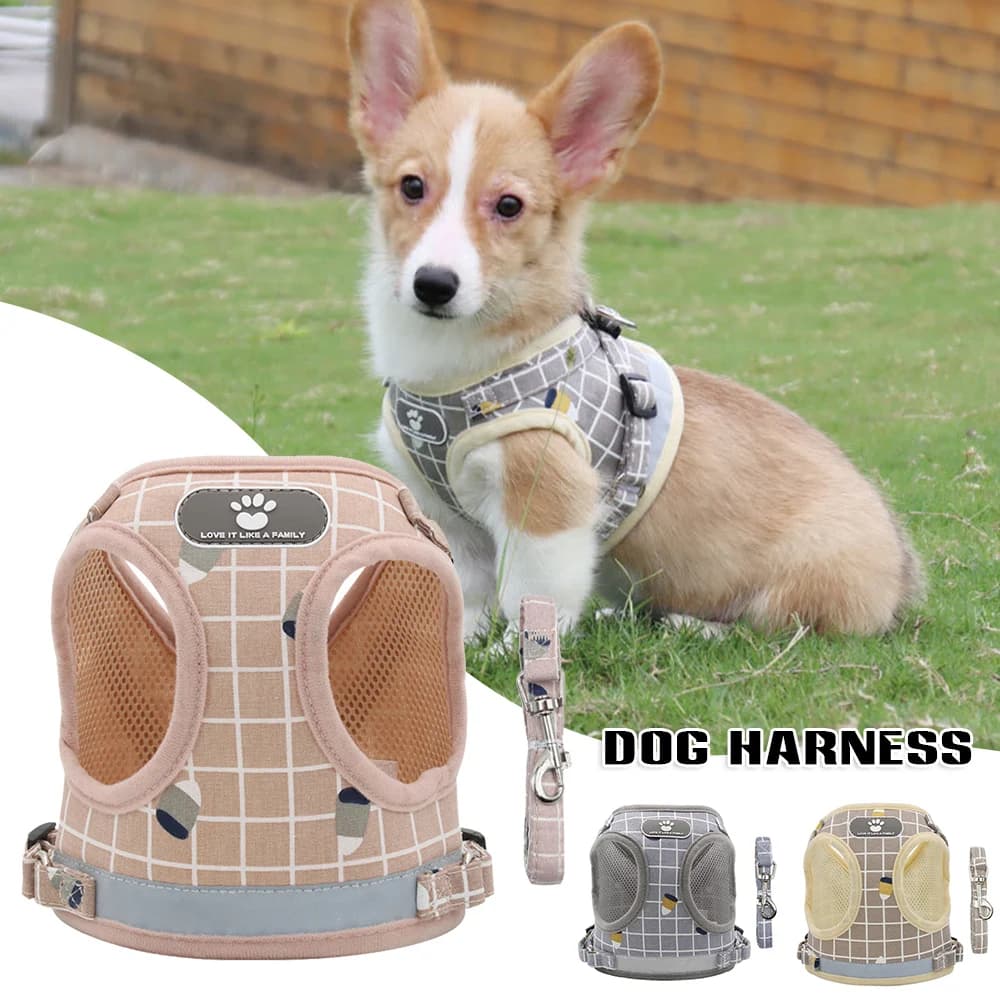 Nylon Puppy Harness Vest With Leash Breathable Reflective Pet Dogs Cats Harness For Chihuahua French Bulldog Collar Dog Supplies