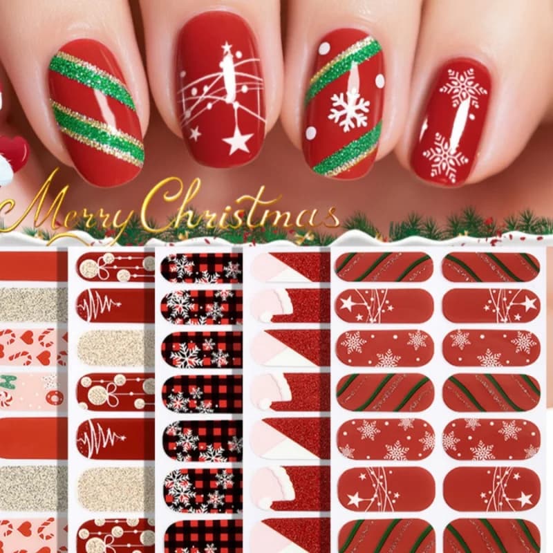 16 pz/pacco adesivi per nail art natalizi adesivi per unghie in pellicola per smalto usa e getta semplici in oro rosso adesivi per decorazioni per unghie per feste