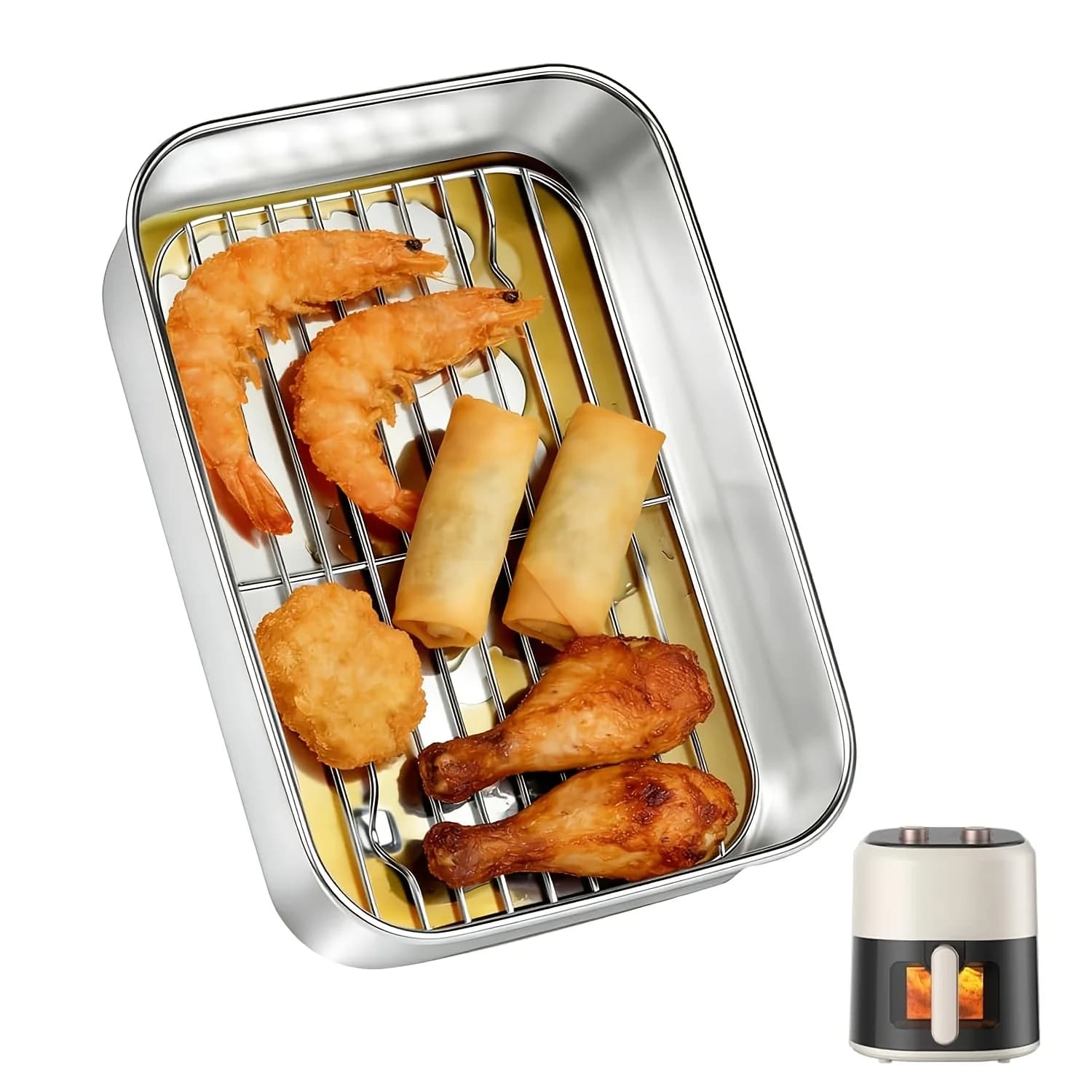 Casseruola in Acciaio Inox per Friggitrice ad Aria, Stampo Rettangolare in Acciaio Inox, Stampo Grande per Cottura, Stampo per Friggitrice ad Aria Calda
