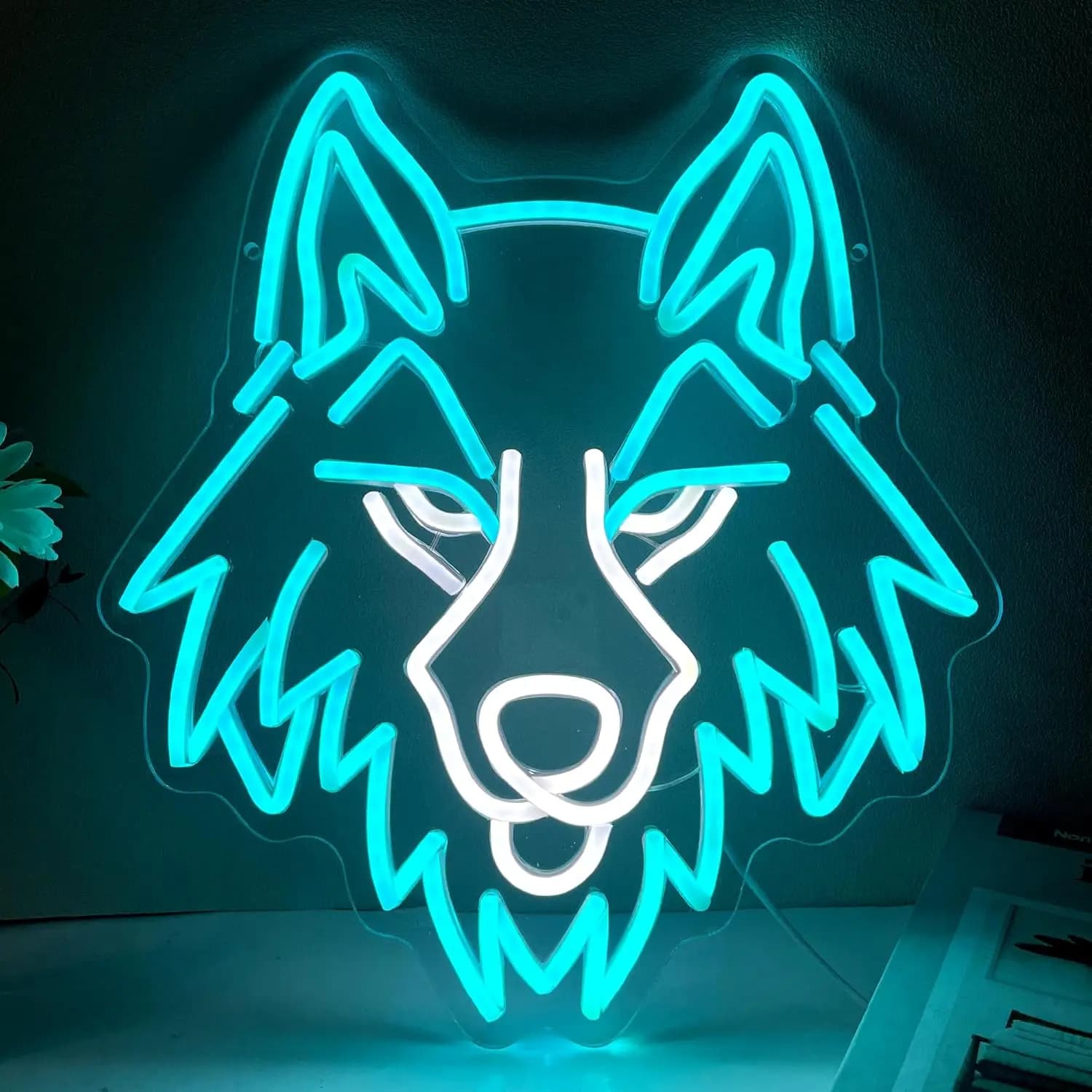 Insegna al neon a forma di lupo – Luce notturna a LED dimmerabile con simpatico animale per camera da letto, man cave, home bar, decorazione da parete, alimentata tramite USB, idea regalo