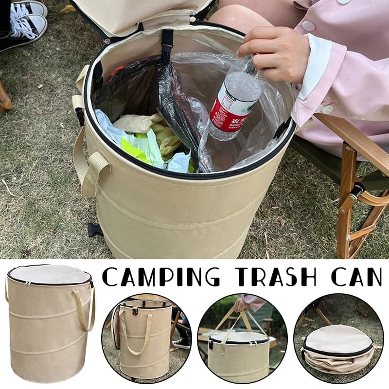 Bidone della spazzatura da campeggio pop-up portatile Bidone pieghevole in tela per borsa di stoccaggio compatta da giardino all'aperto e escursionismo