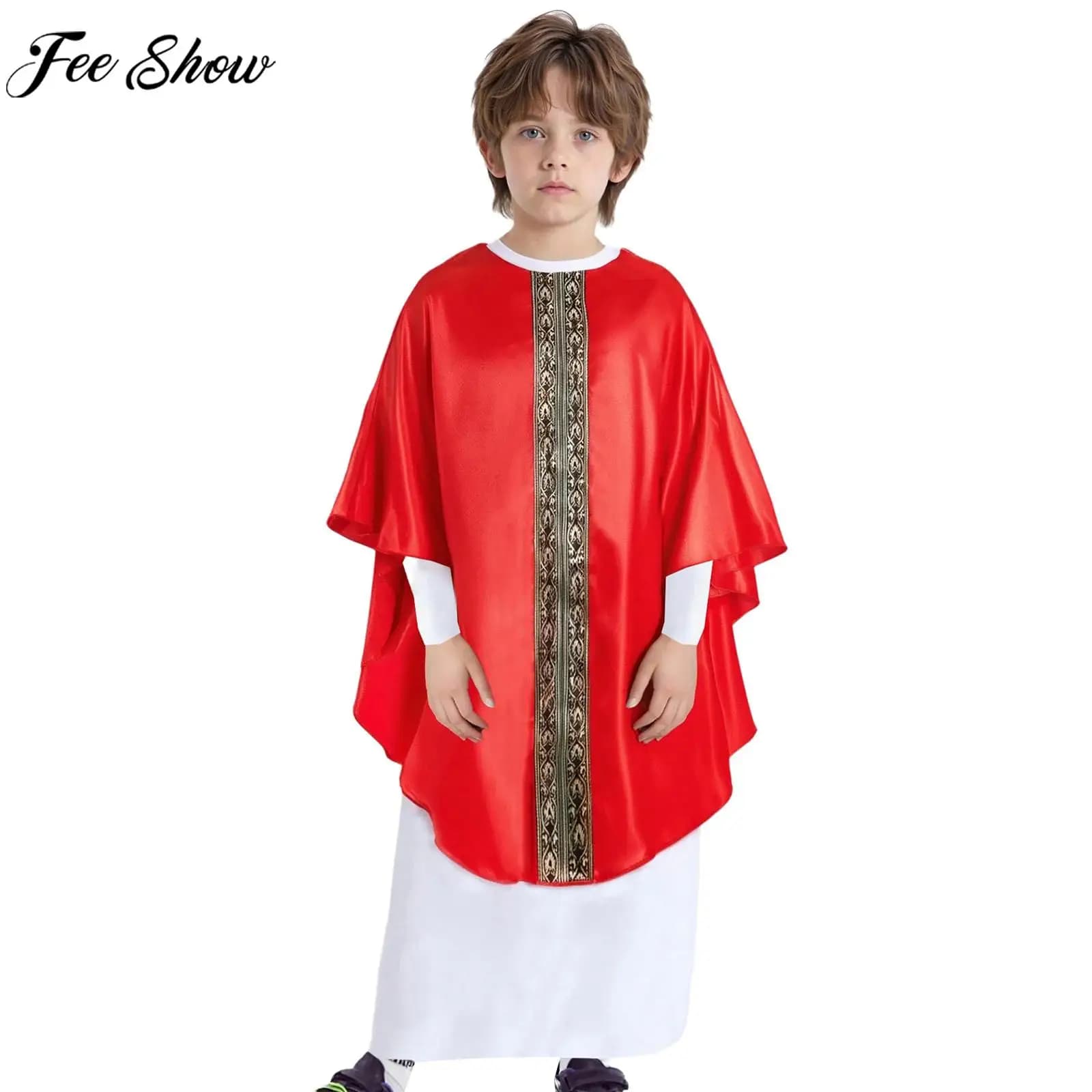 Ragazzi Ragazze Papa Halloween Biblico Cattolico Vescovo Cardinale Costume Cosplay Manica Lunga Cerniera Padre Santo Pastore Sacerdote Veste