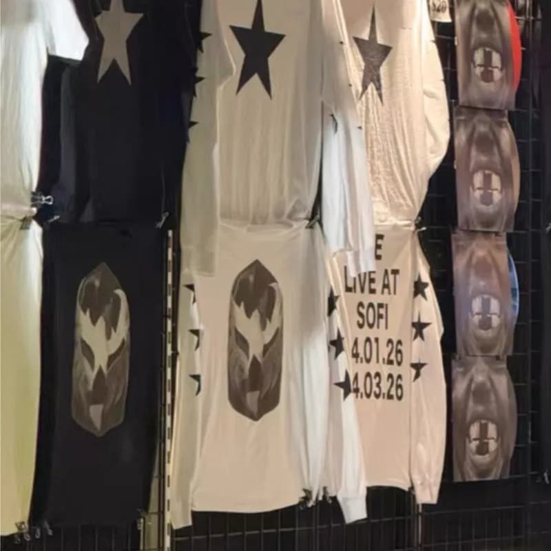 T-shirt Oversize Kanye Bully in Cotone Bianco e Nero a Maniche Lunghe con Maschera e Pentagramma, Girocollo, Top Casual da Strada per Uomo e Donna