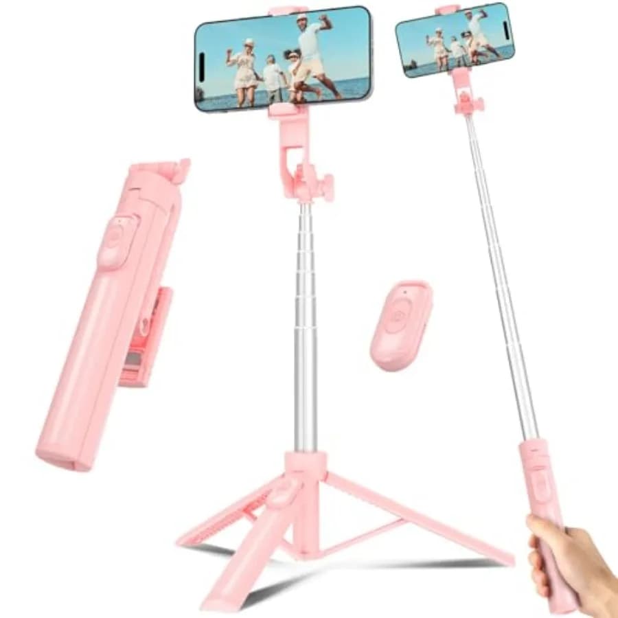 Selfie Stick Travel Tripod for Cell Phone with Remote Control and Phone Holder, Extendable Selfie Stick for iPhone, iPhone Trip
