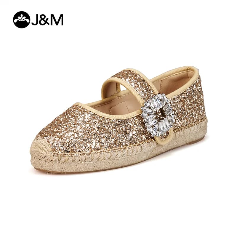 Joy&Mario Shoes Women's Moccasins Fashionable Fisherman Shoes Summer sequins Shoes Mary Jane Shoes casual slip-on Crystal Sandals