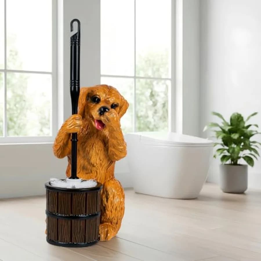 Set Porta Spazzolino WC per Bagno, Base a Forma di Cane Super Carina, Spazzolino e Porta Spazzolino Solidi, Flessibili e Durevoli, Stile Elegante
