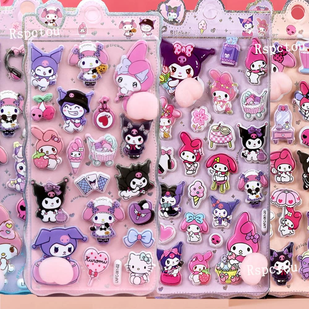 4 Pezzi Adesivi Morbidi Cartoon Sanrio, Simpatici Kuromi My Melody, Adesivi 3D a Bolle, Giocattolo Antistress, Decorazione Fai-da-Te per Laptop, Telefono, Chitarra