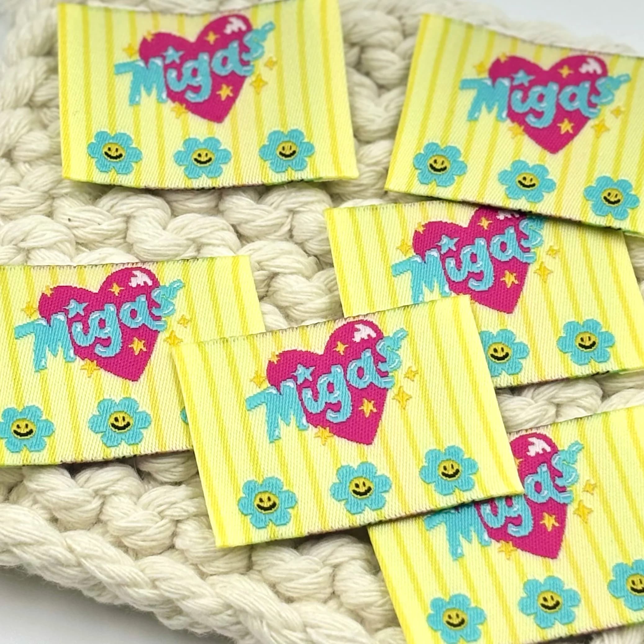 Etichetta tessuta in tessuto - Estate Dopamina Amore Cuore Sole Cotone Sorriso Strisce Accessori fai da te per abbigliamento Artigianato cucito fatto a mano