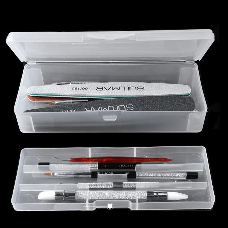 1Pc Double Layered Art Nails Tool Box Empty Storage Sweater Clippers Pens Polishing Buffer For Nails Lime Plastic Container