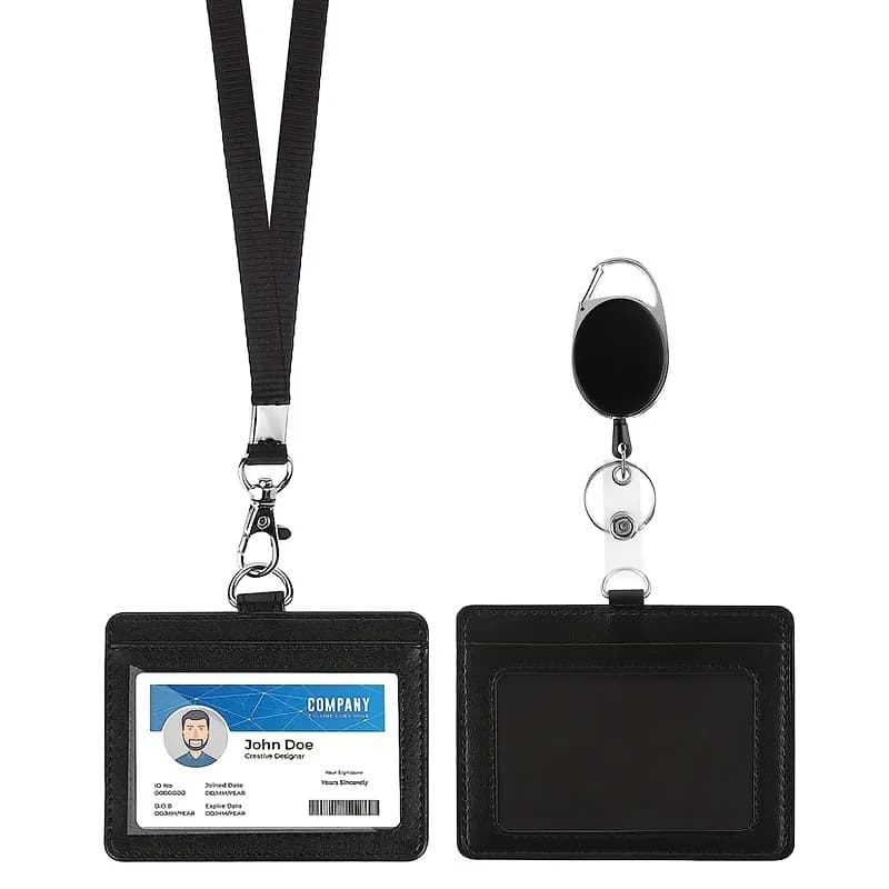Porta badge identificativo con cordino retrattile in pelle per uomo e donna Porta carte di credito bancarie Porta carte con cinturino per passaggio autobus