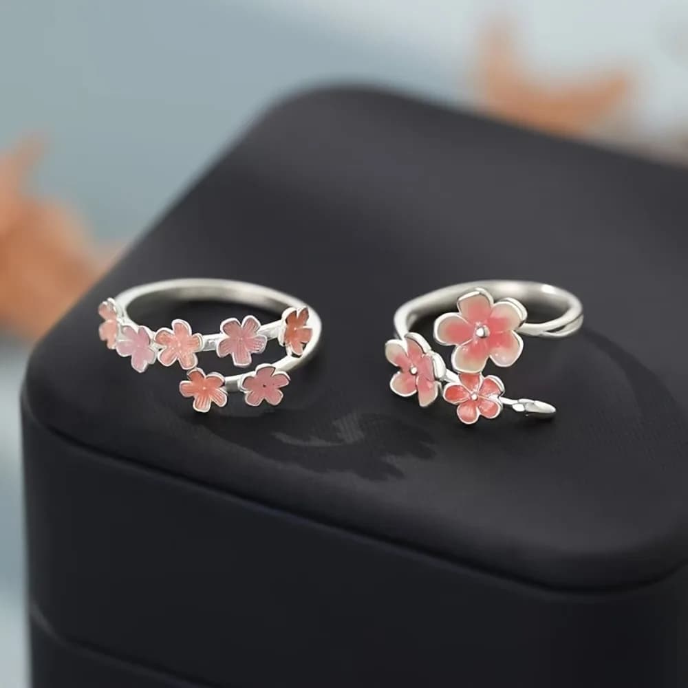 Set di 2 anelli da donna regolabili, squisiti, di lusso leggero, eleganti, alla moda, versatili, di nicchia, dallo stile fresco, con sfumature floreali rosa e resina epossidica, perfetti per tutti i giorni, feste, appuntamenti, come regalo.