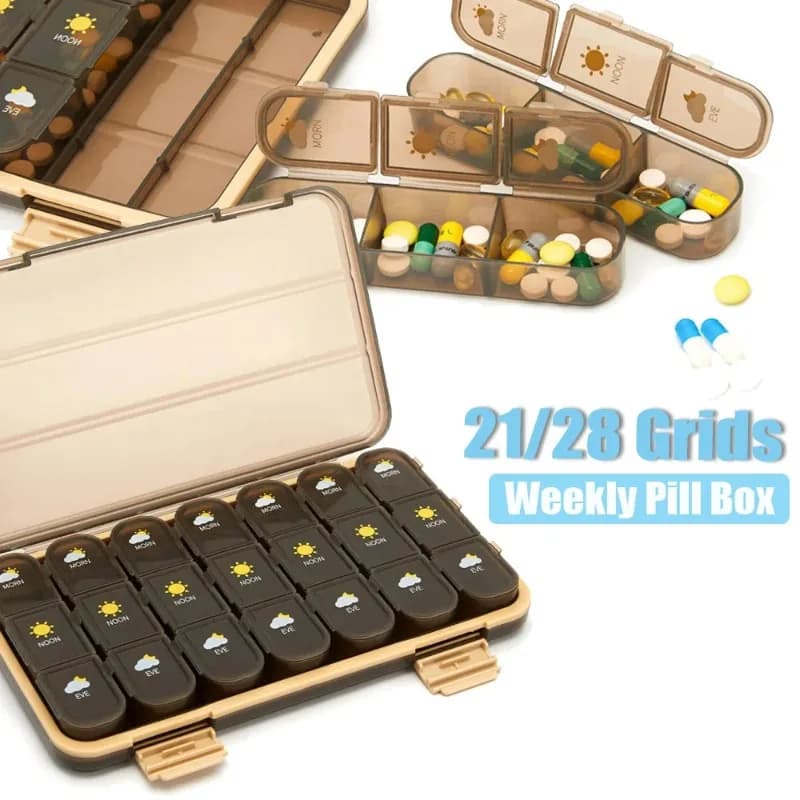 Laptop Weekly Portable with 21/28 Departments, Medical Dispenser, Tablet Organizer, Pill Container with 7 Newspapers