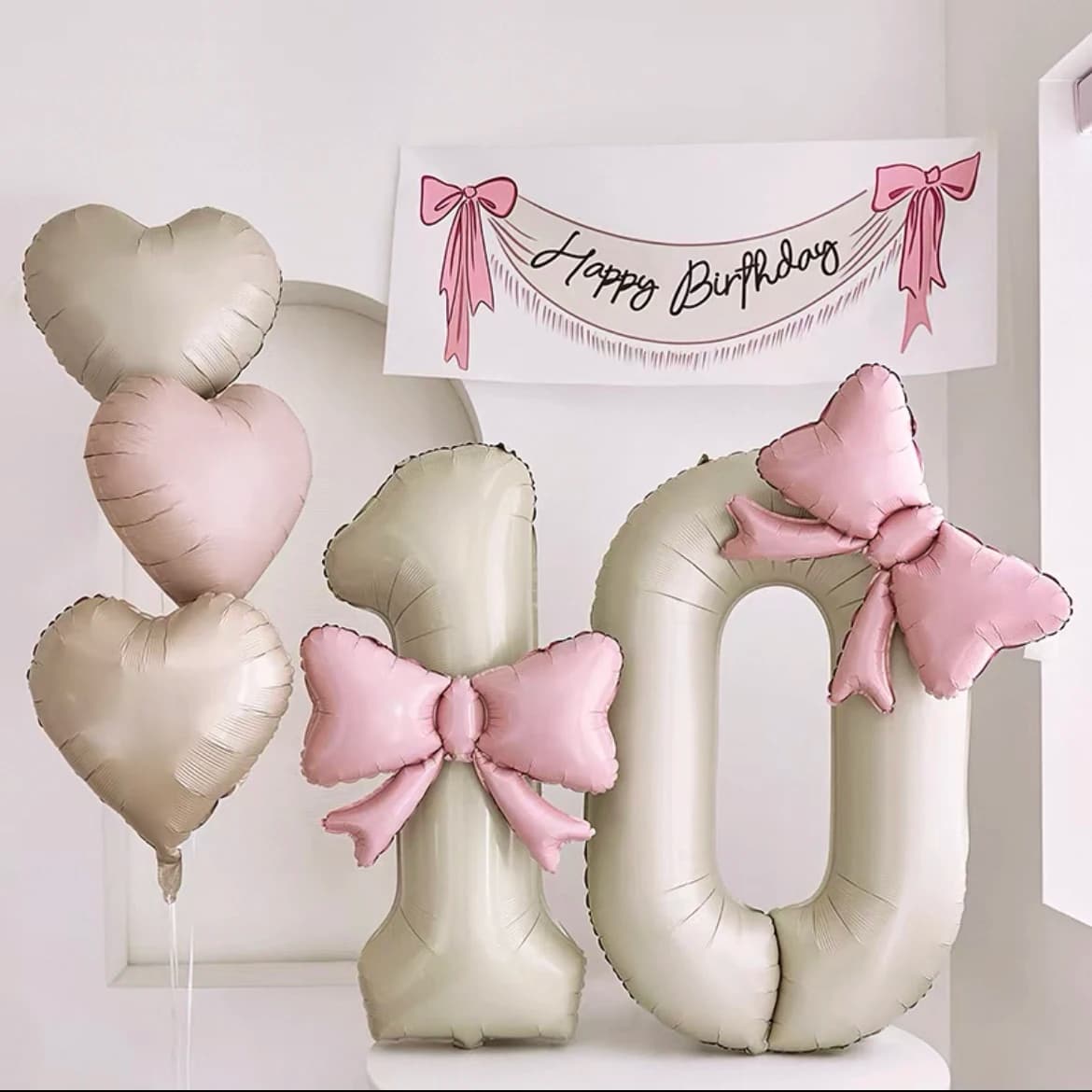 ‌ Palloncino foil numero 8 marrone-bianco da 40 pollici con fiocco rosa chiaro - Decorazione per feste di compleanno/anniversario