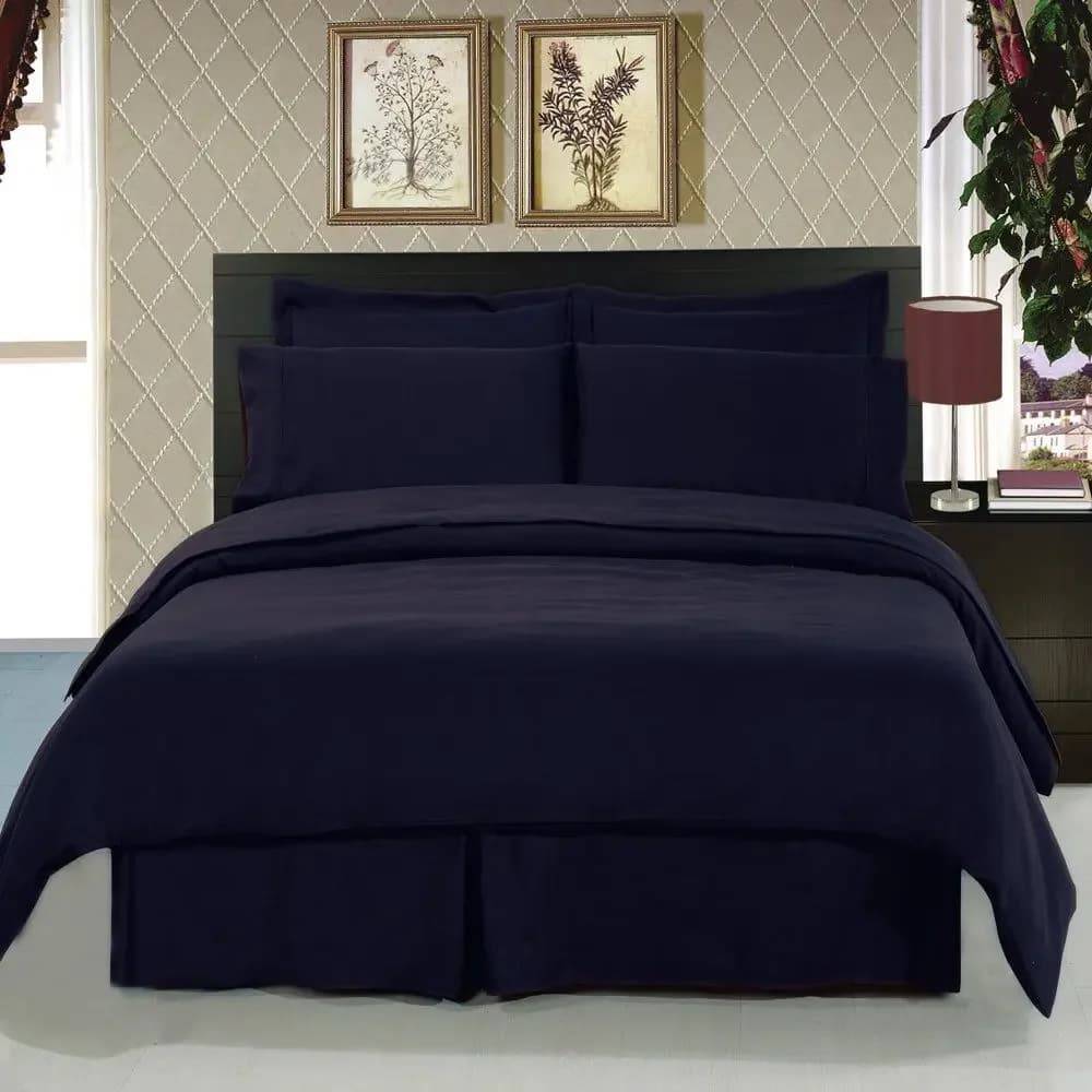 Set Letto Queen Size 8 Pezzi, Lenzuola 100% Cotone 600 Fili, Piumino Alternativo, Blu Navy, Copripiumino