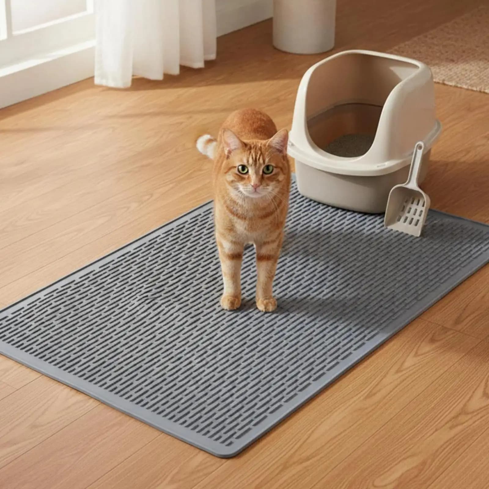 Non-Slip Litter Trapping Mat | Leak-Resistant, Litter tray with Grooves,