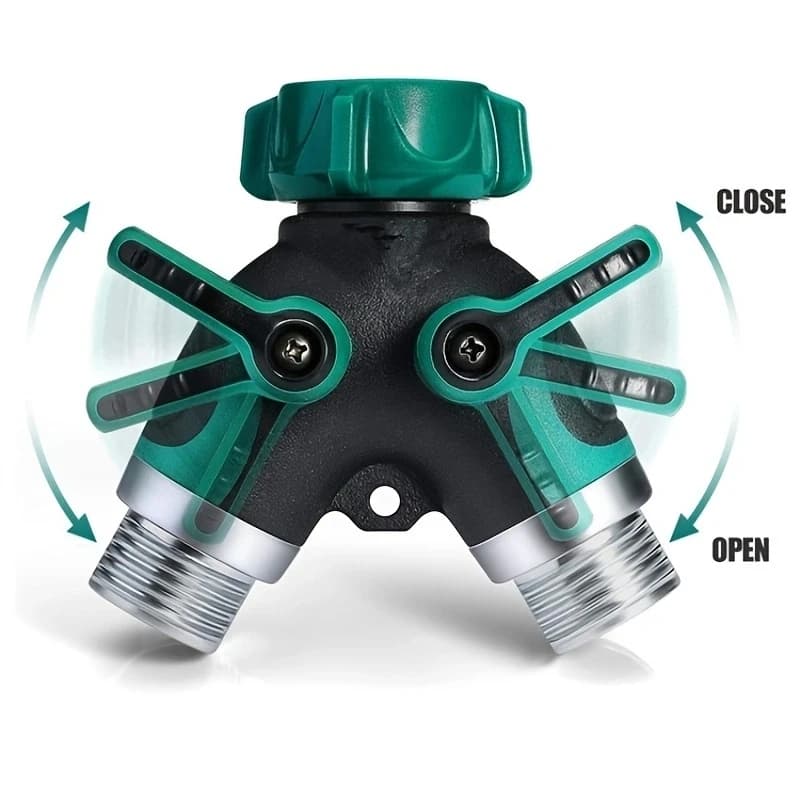 2-way flexible pipe splitter for heavy duty, garden tap Splitter for garden hose Y Splitter all in metal with interception valve