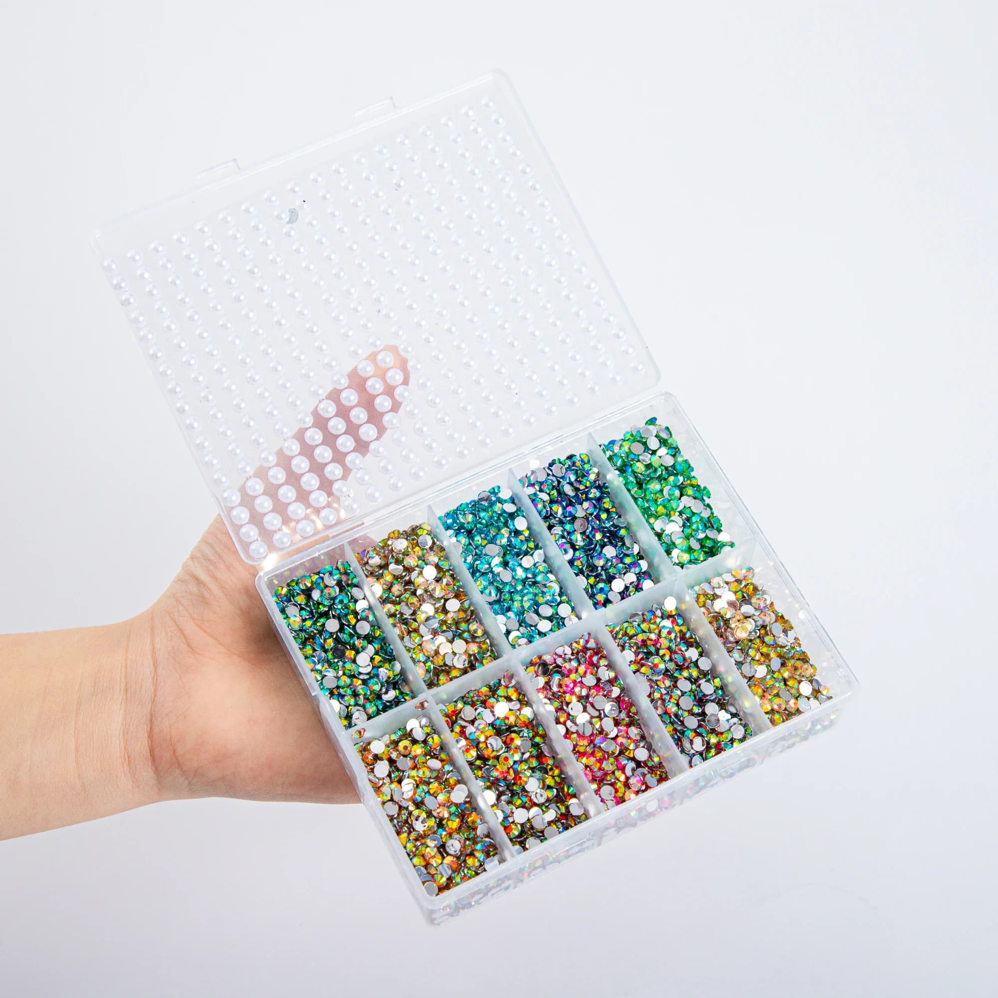 9000 pezzi/scatola gioielli per nail art e 450 pezzi colore bianco mezza perla adesivo acrilico nail art strass gemma di cristallo per l'artigianato