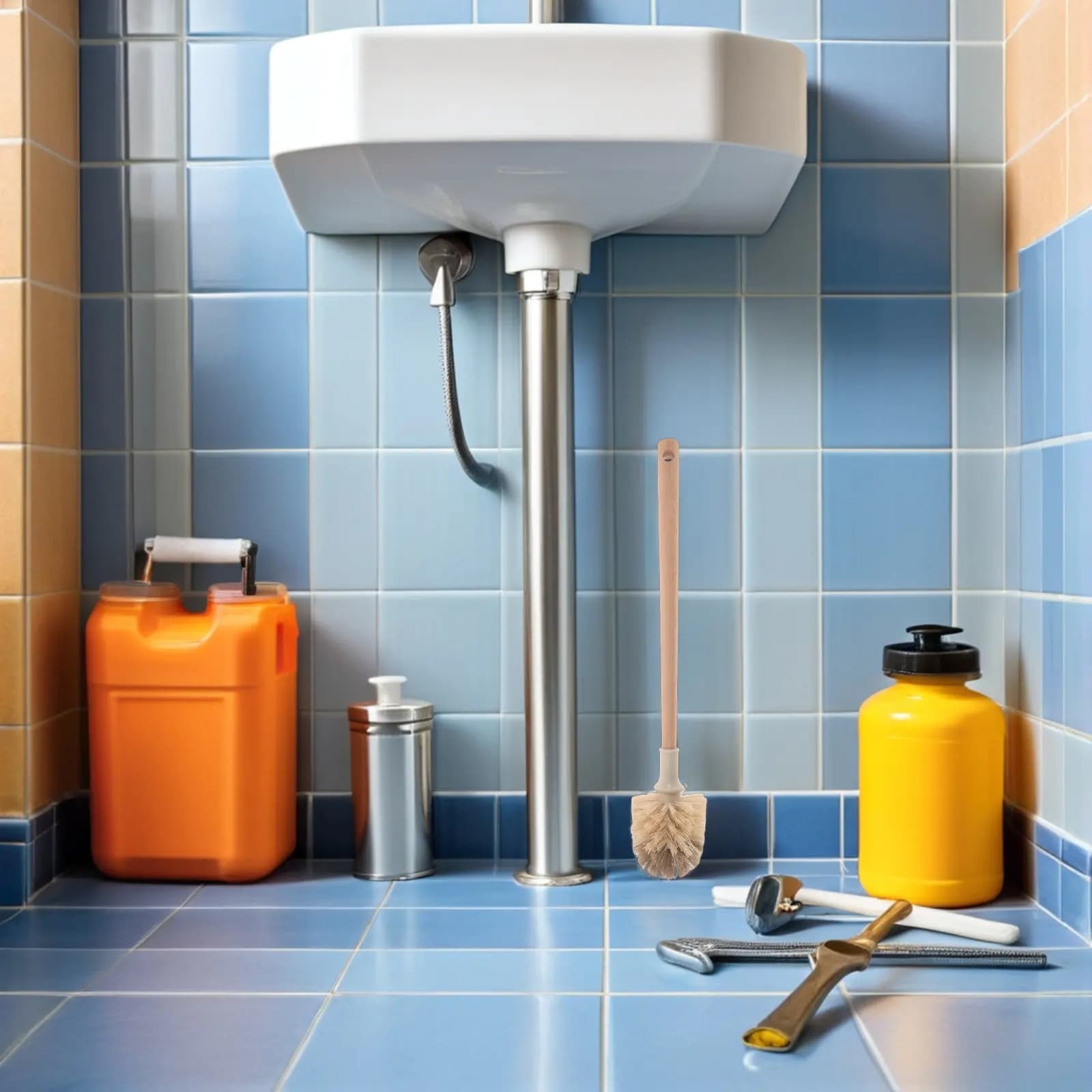 Set di 2 Spazzole per WC con Manico Lungo in Legno, Spazzola per Pulizia Profonda del Gabinetto, Rimozione di Macchie Ostinate, Strumento Igienico per il Bagno