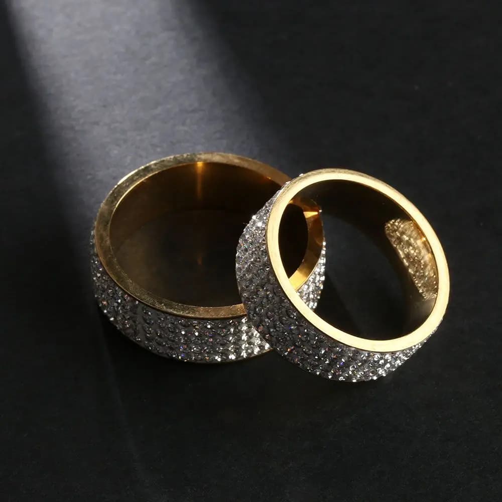 Fashion Unisex Inlaid Jewelry Weddig Band Ring Stainless Steel Full Filled Zircon