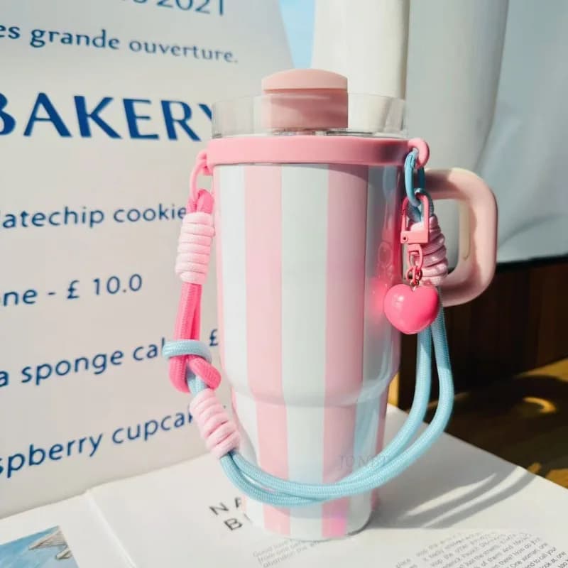 Tazza d'acqua portatile intrecciata rosa tenuta in mano per Starbucks 6-10 cm tazza bocca bicchiere cordino manicotto per tazza per accessorio termico Stanley