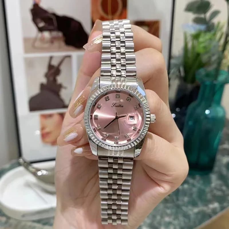 Scottie New Women Choice Diamond Dial Calendar Temperament Versatile Solid Steel Strip Fashion Water Proof Quartz Women Watch
