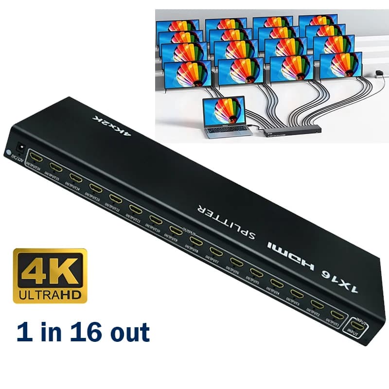 Splitter HDMI 16 porte 4K @ 30Hz Distributore video HDMI 1 ingresso 16 uscite Display duplicato Full HD 1x16 per PC portatile Monitor TV Ps4/5