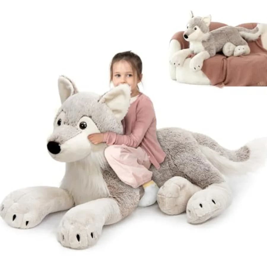 Grande Peluche a Forma di Lupo per Bambini, Giocattolo Realistico in Peluche a Forma di Coyote, Cuscino per Regali di Compleanno e Pasqua