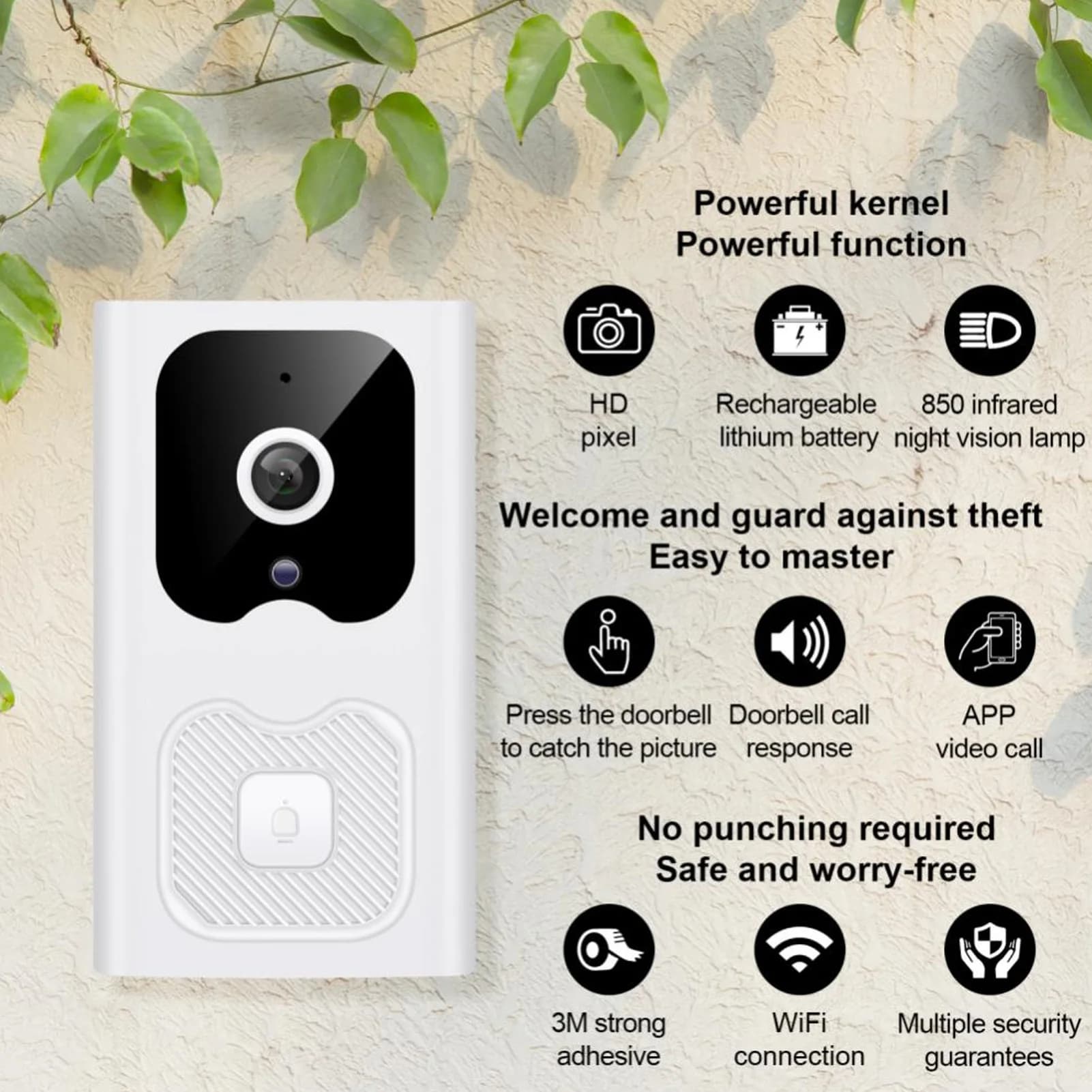 Videocitofono Audio bidirezionale Visione notturna Rilevazione movimento Porta ricaricabile per sistema citofonico campanello video domestico