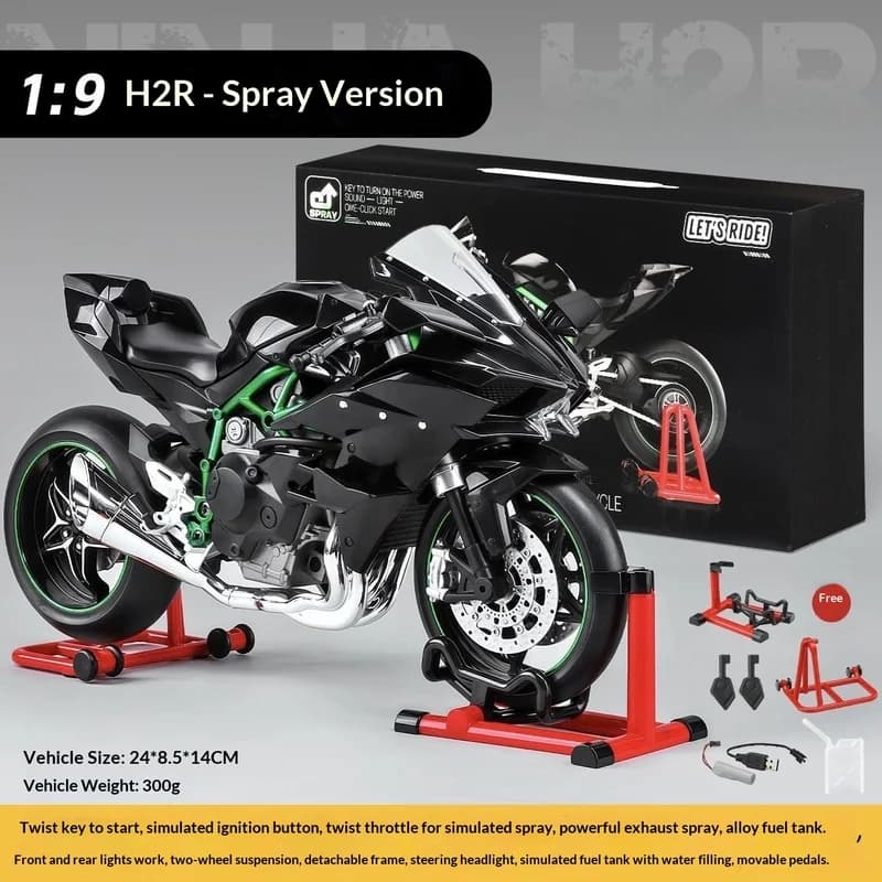 Kawasaki Ninja H2R Dynamic model 1:9 scale - Smoke effect alloy motorcycle in gift box, collector's car