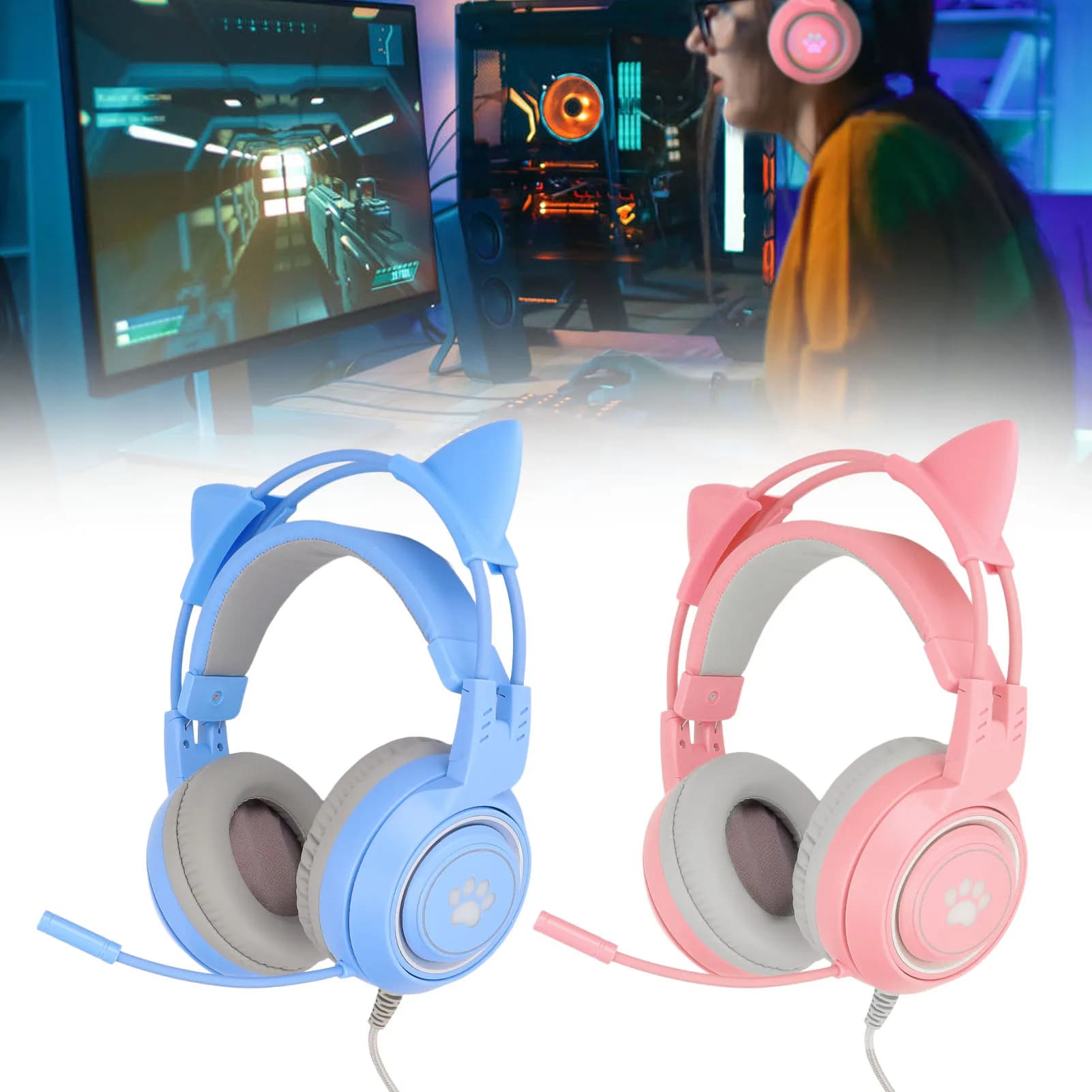 Cuffie da gioco Cat Ear SYG25 Cuffie da gioco Cat Ear USB + Spina da 3,5 mm Cuffie da gioco Supporta la regolazione del volume Microfono Muto