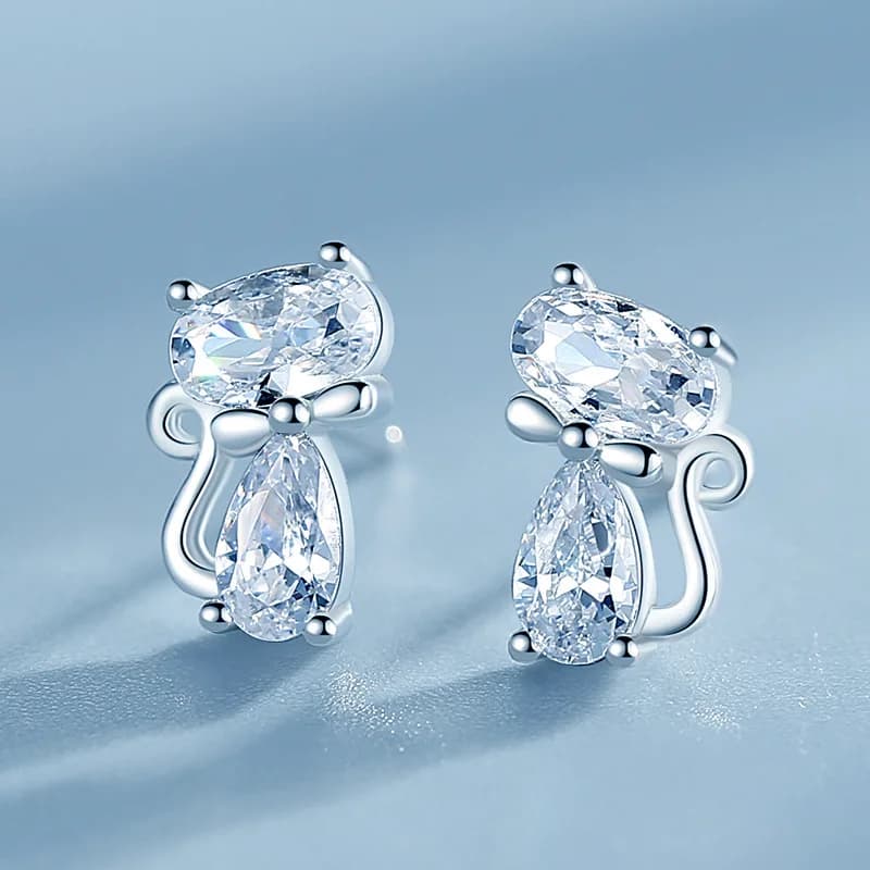 Huitan Orecchini a bottone con animali gatto carino per donne Cristallo CZ Squisiti orecchini per piercing all'orecchio per adolescenti Regalo di fantasia Nuovi gioielli di dichiarazione