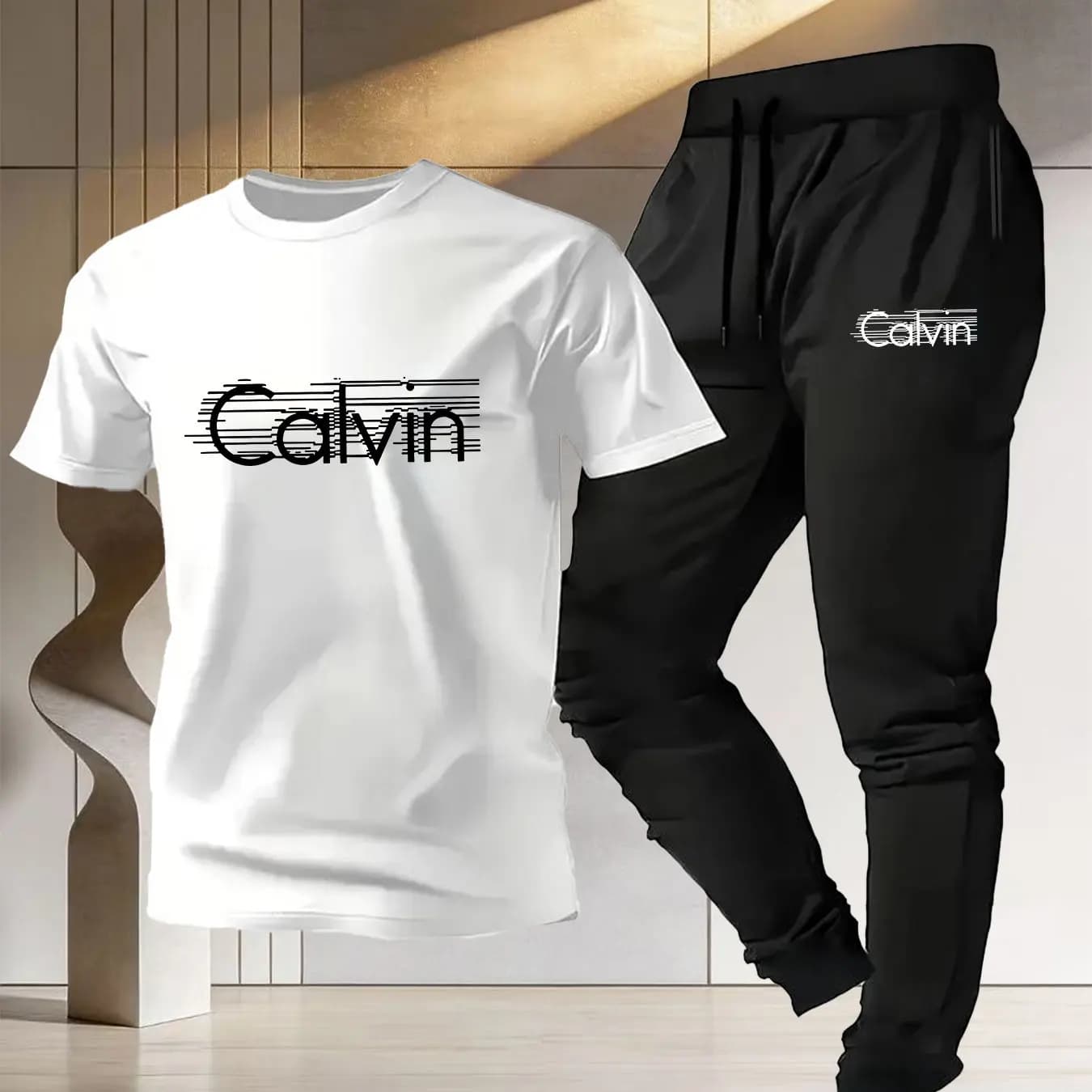 Completo sportivo casual estivo da uomo 2026 nuovo stile - T-shirt a maniche corte in puro cotone + pantaloni sottili per corsa e fitness