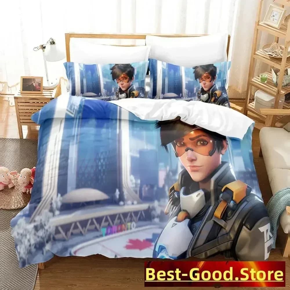 Set di Biancheria da Letto Overwatch 2, Copripiumino Stampato, Set Completo con Federe, per Letto Matrimoniale, Queen o King Size