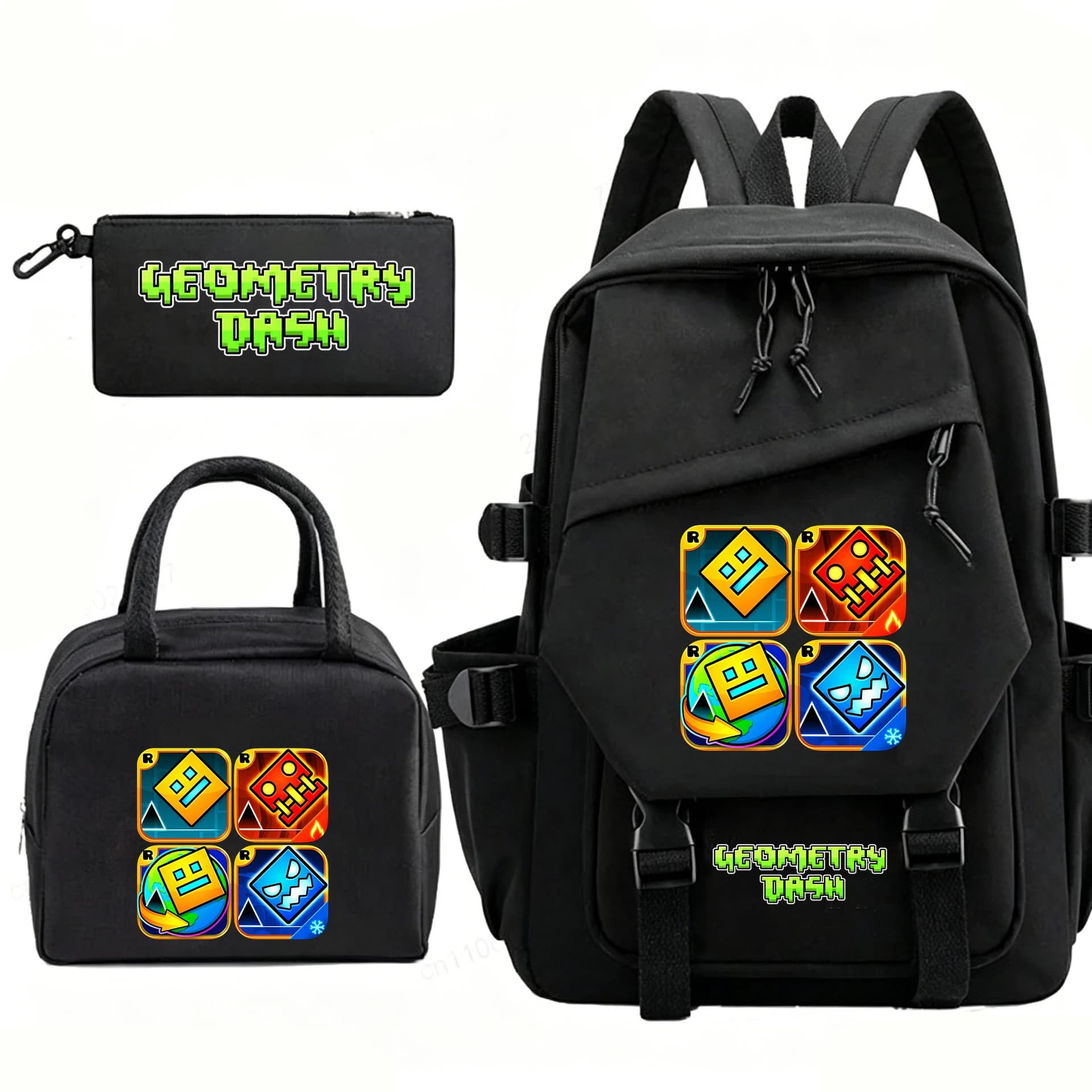 3Pcs/set Geometry Dash Backpack for Girls Boys High Quality School Bags with Lunch Bag Pencil Case Children Casual Backpacks