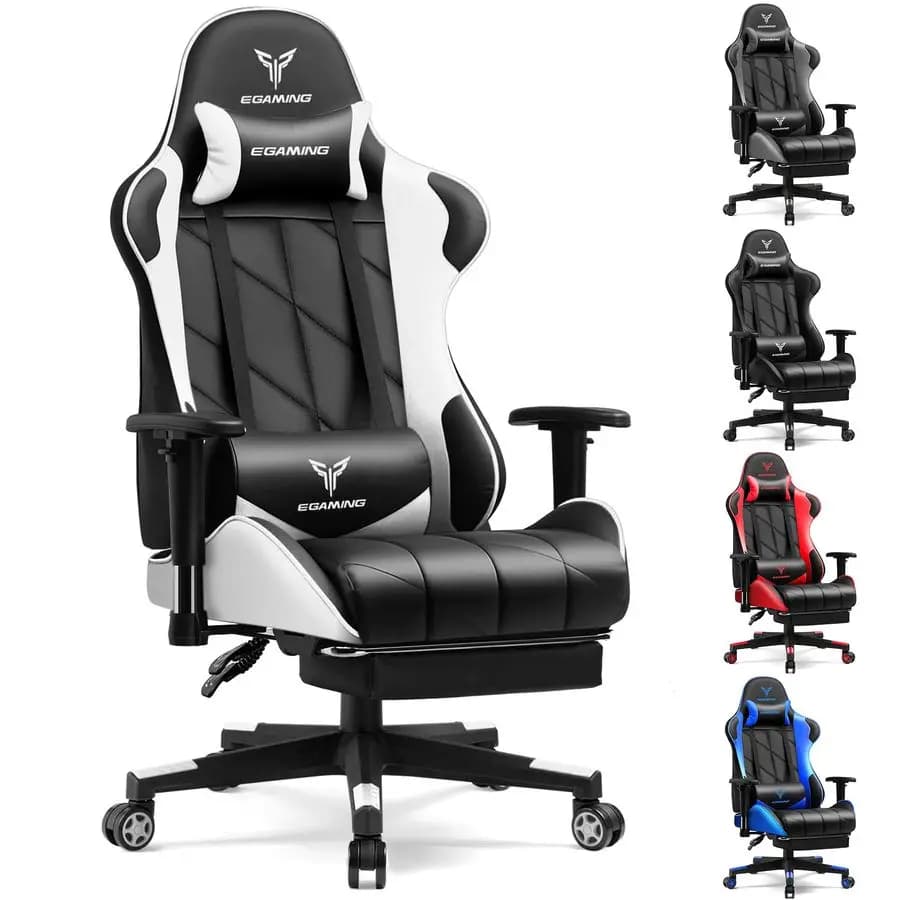 Sedia da gaming con poggiapiedi, sedia da computer ergonomica in pelle PU con schienale alto, braccioli regolabili in 3D, poggiatesta e supporto lombare